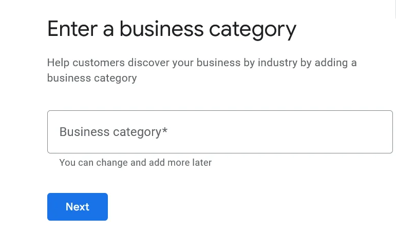 Screenshot of the category selection dropdown with some example categories visible