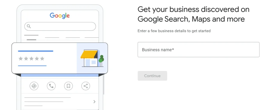 Screenshot of the "Enter your business name" field with some example suggestions