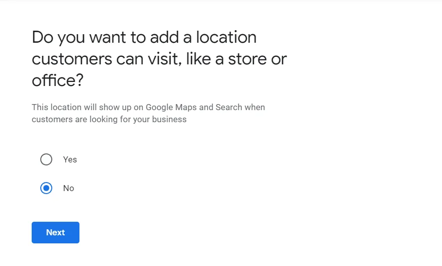 Screenshot of the location options with "Yes" and "No" buttons
